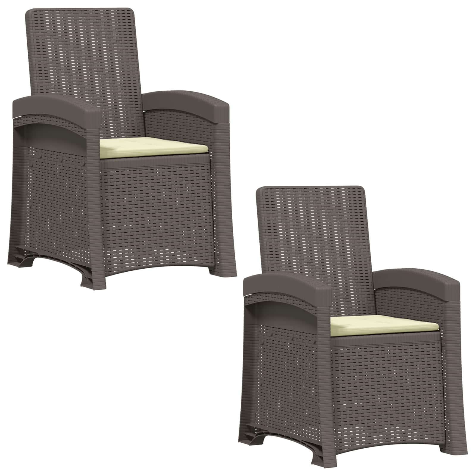 Ligstoel in rietenlook 2 pcs Lichtgrijs en Crème PP