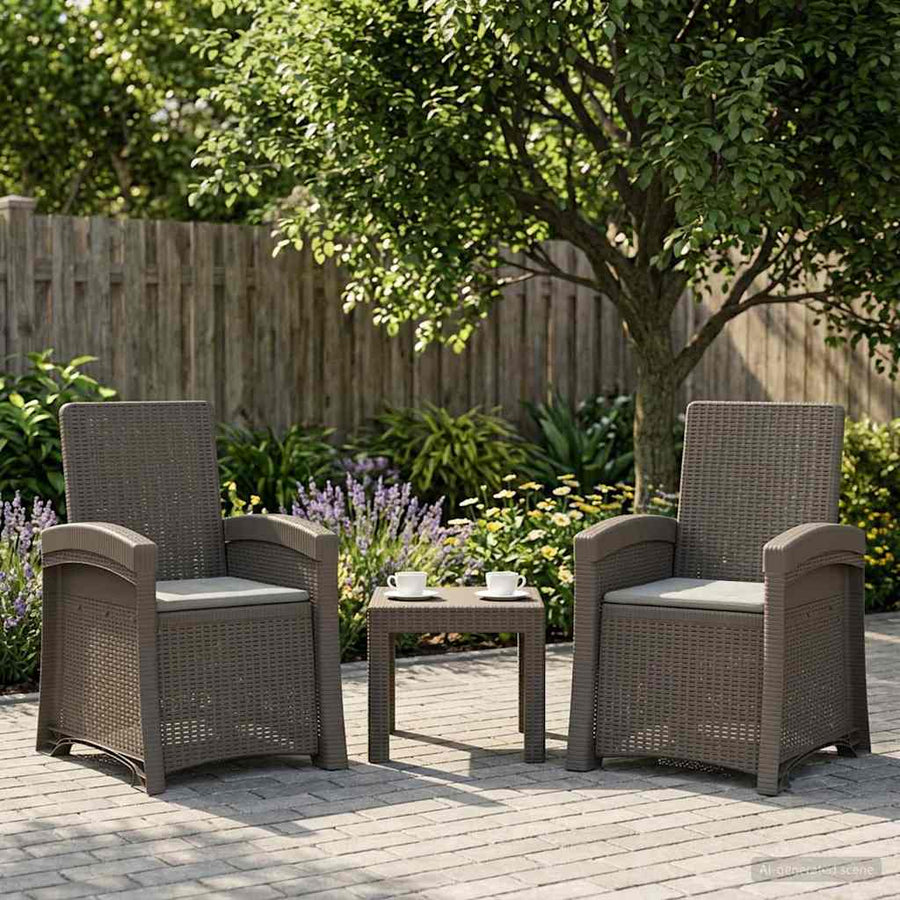 Ligstoel in rietenlook 2 pcs Lichtgrijs PP