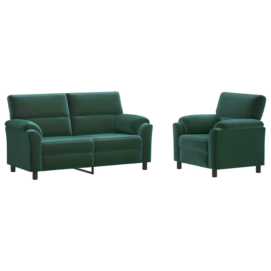 Bankstel 2 pcs Donkergroen fluweel
