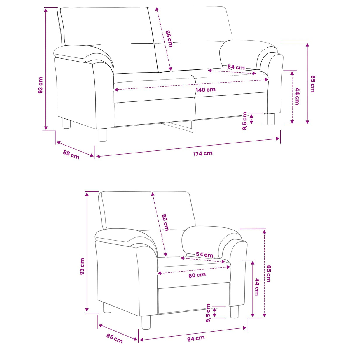 Bankstel 2 pcs Roze fluweel