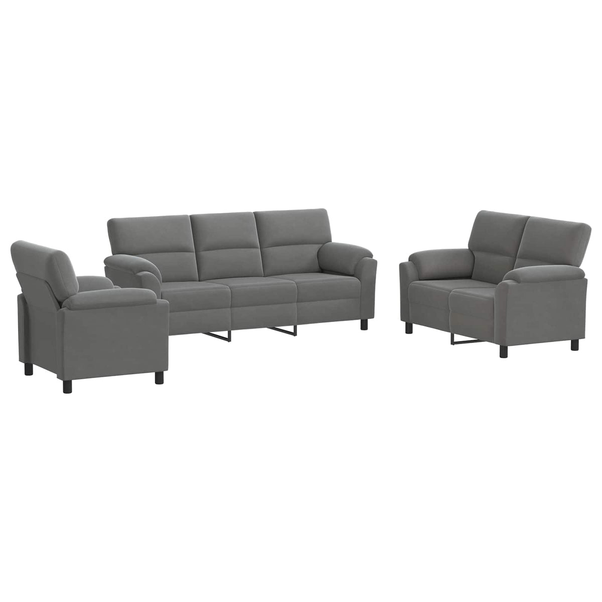 Bankstel 3 pcs Donkergrijs fluweel