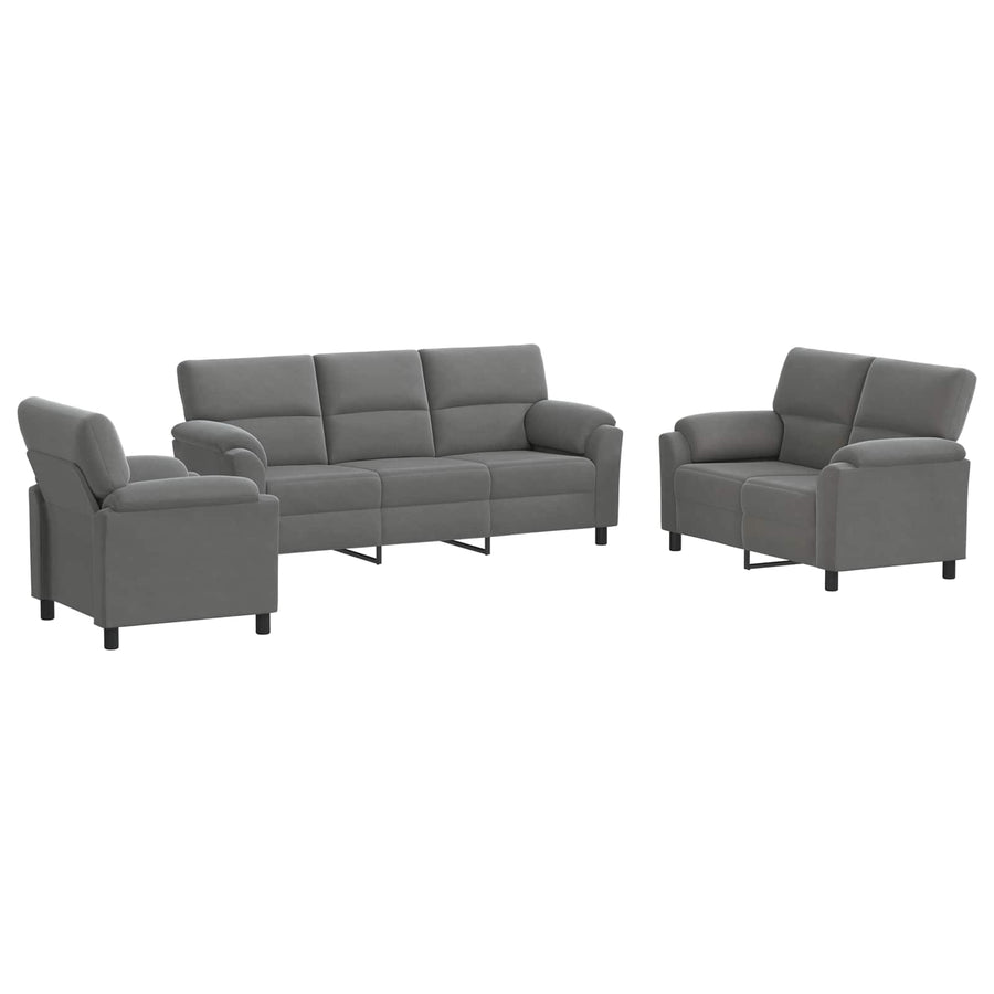 Bankstel 3 pcs Donkergrijs fluweel