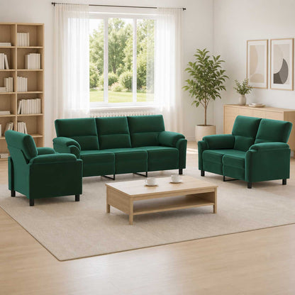 Bankstel 3 pcs Donkergroen fluweel