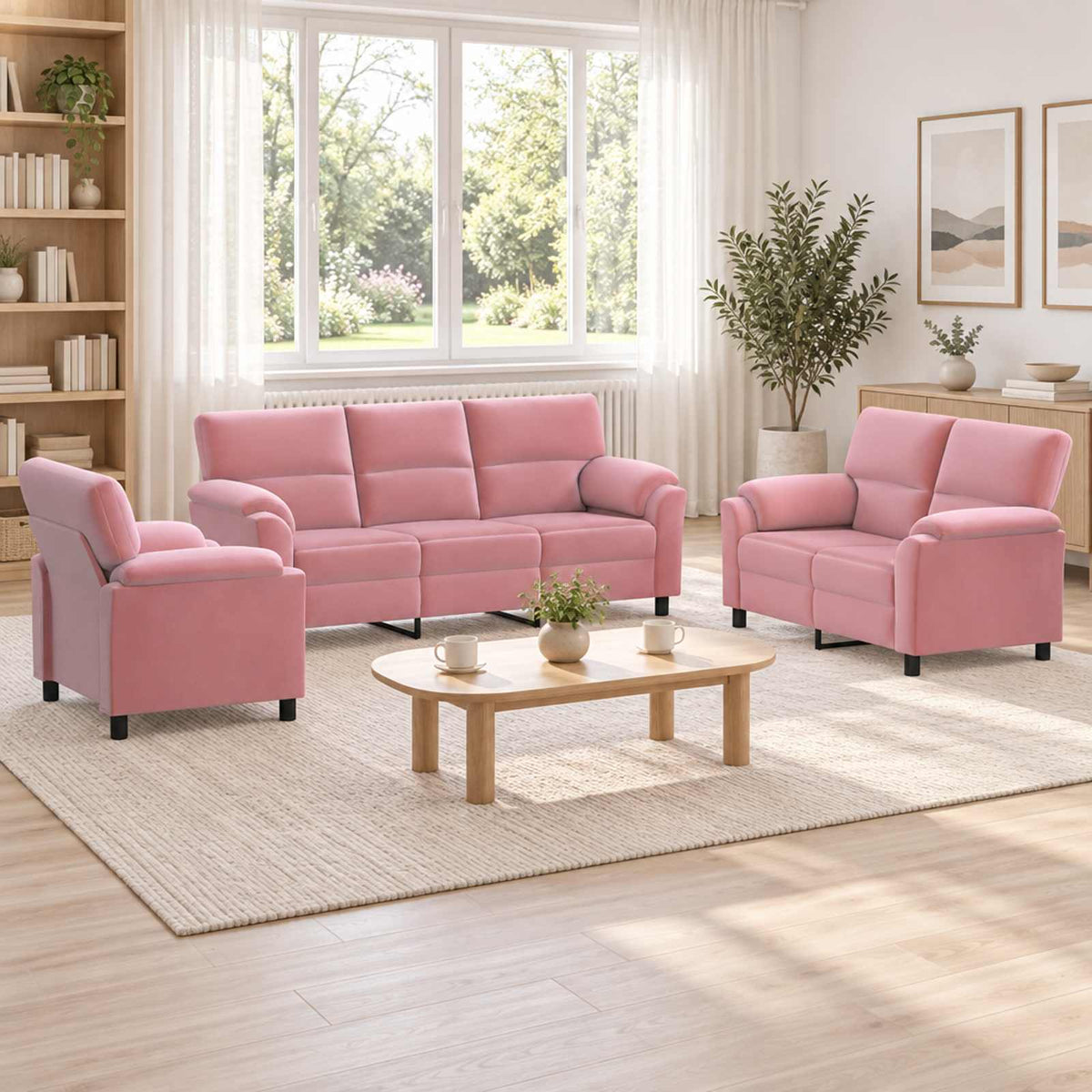 Bankstel 3 pcs Roze fluweel