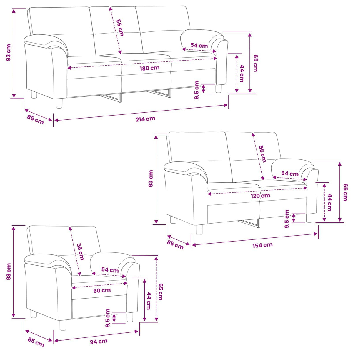 Bankstel 3 pcs Roze fluweel