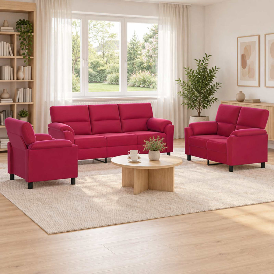 Bankstel 3 pcs Wijnrood fluweel