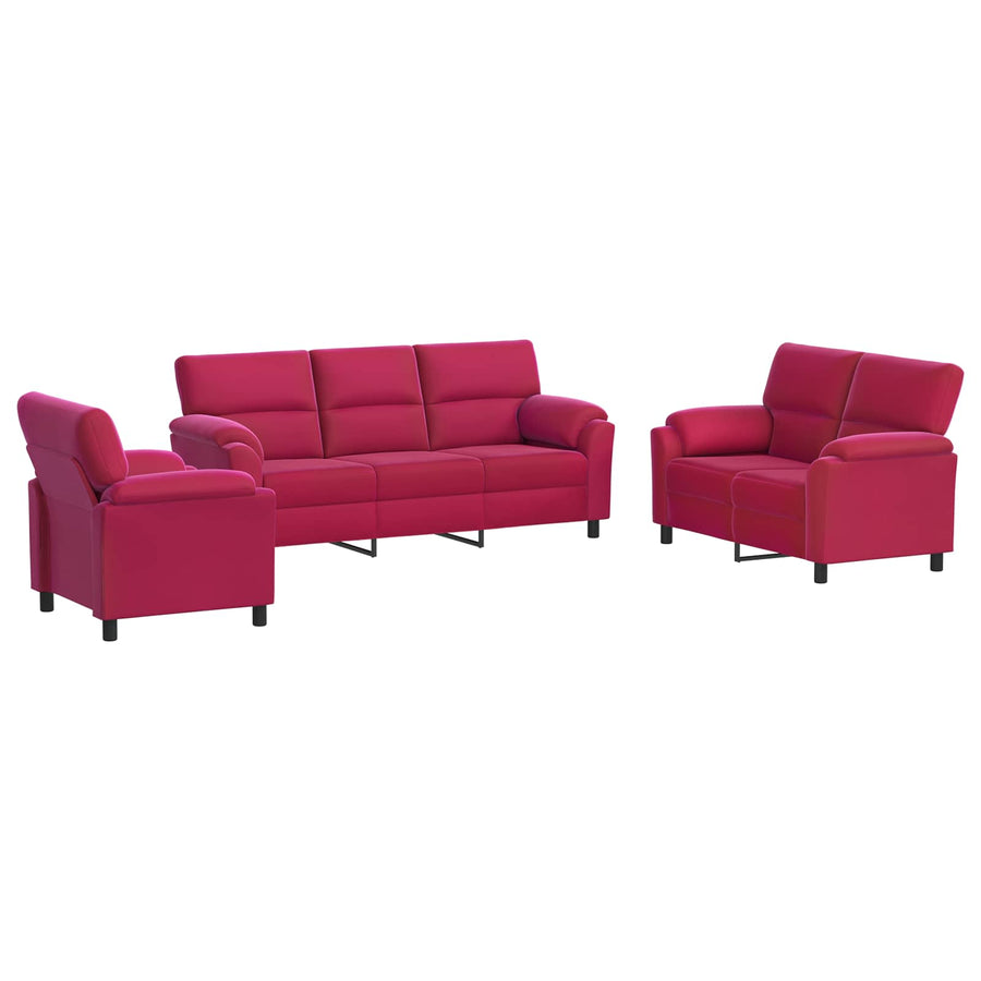 Bankstel 3 pcs Wijnrood fluweel