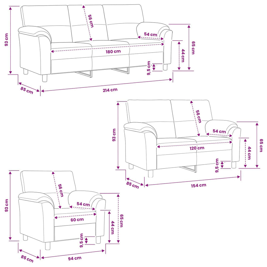 Bankstel 3 pcs Wijnrood fluweel