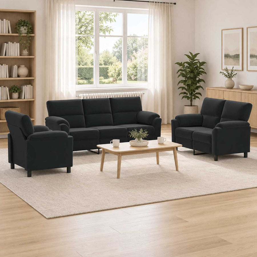 Bankstel 3 pcs Zwart fluweel