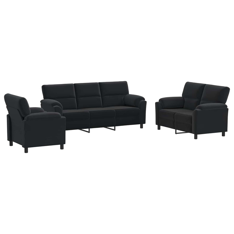 Bankstel 3 pcs Zwart fluweel
