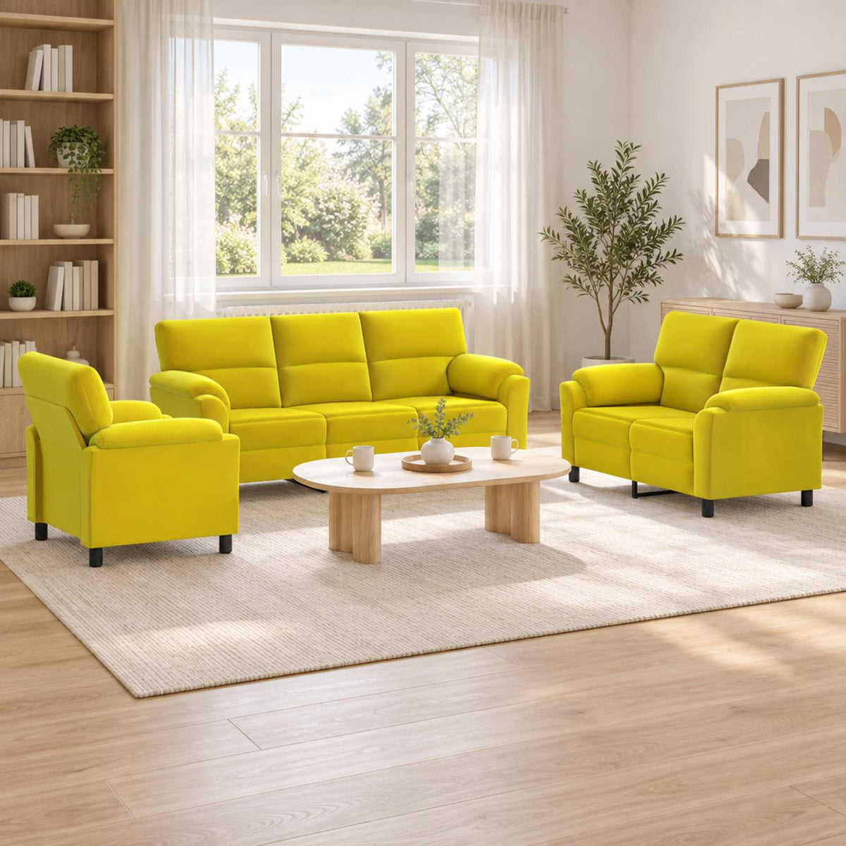 Bankstel 3 pcs Geel fluweel