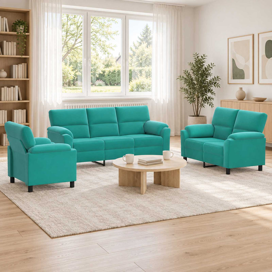 Bankstel 3 pcs Turquoise fluweel