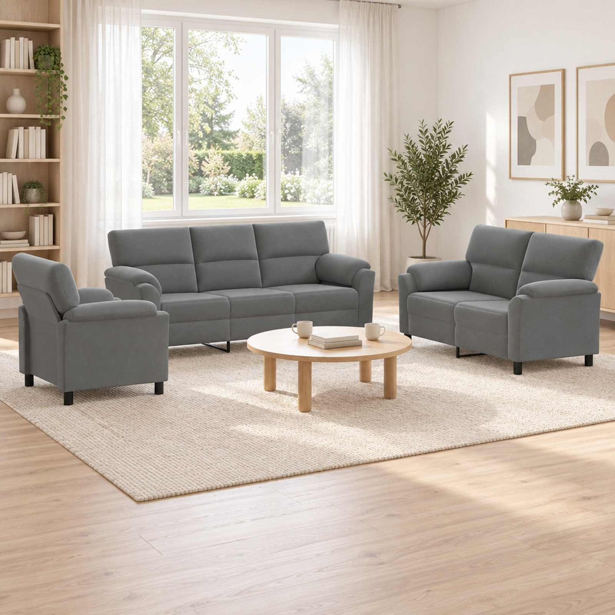 Bankstel 3 pcs Donkergrijs fluweel