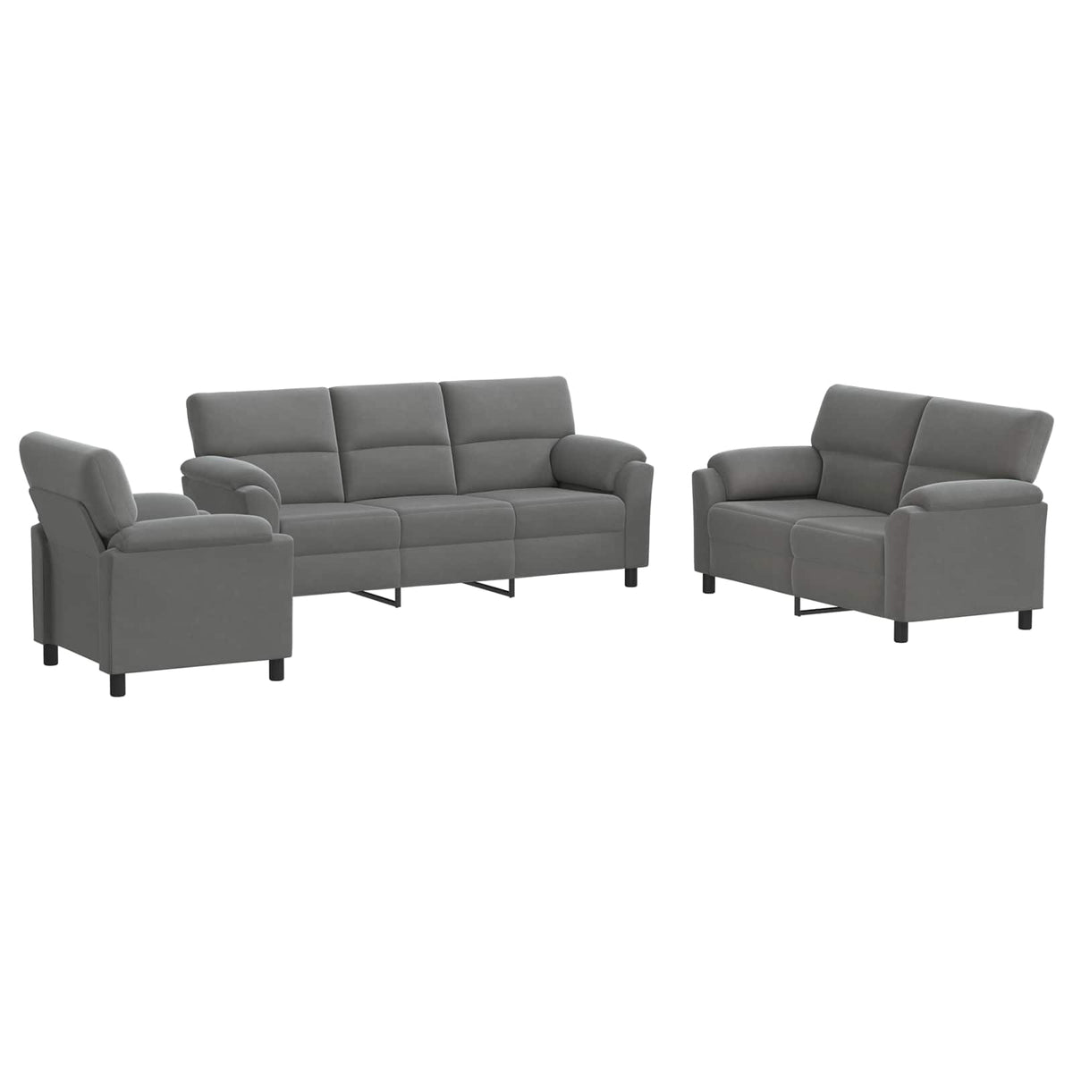 Bankstel 3 pcs Donkergrijs fluweel