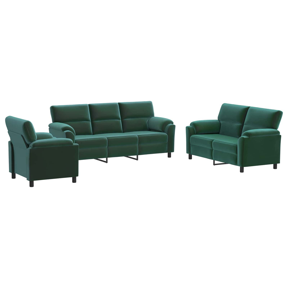 Bankstel 3 pcs Donkergroen fluweel