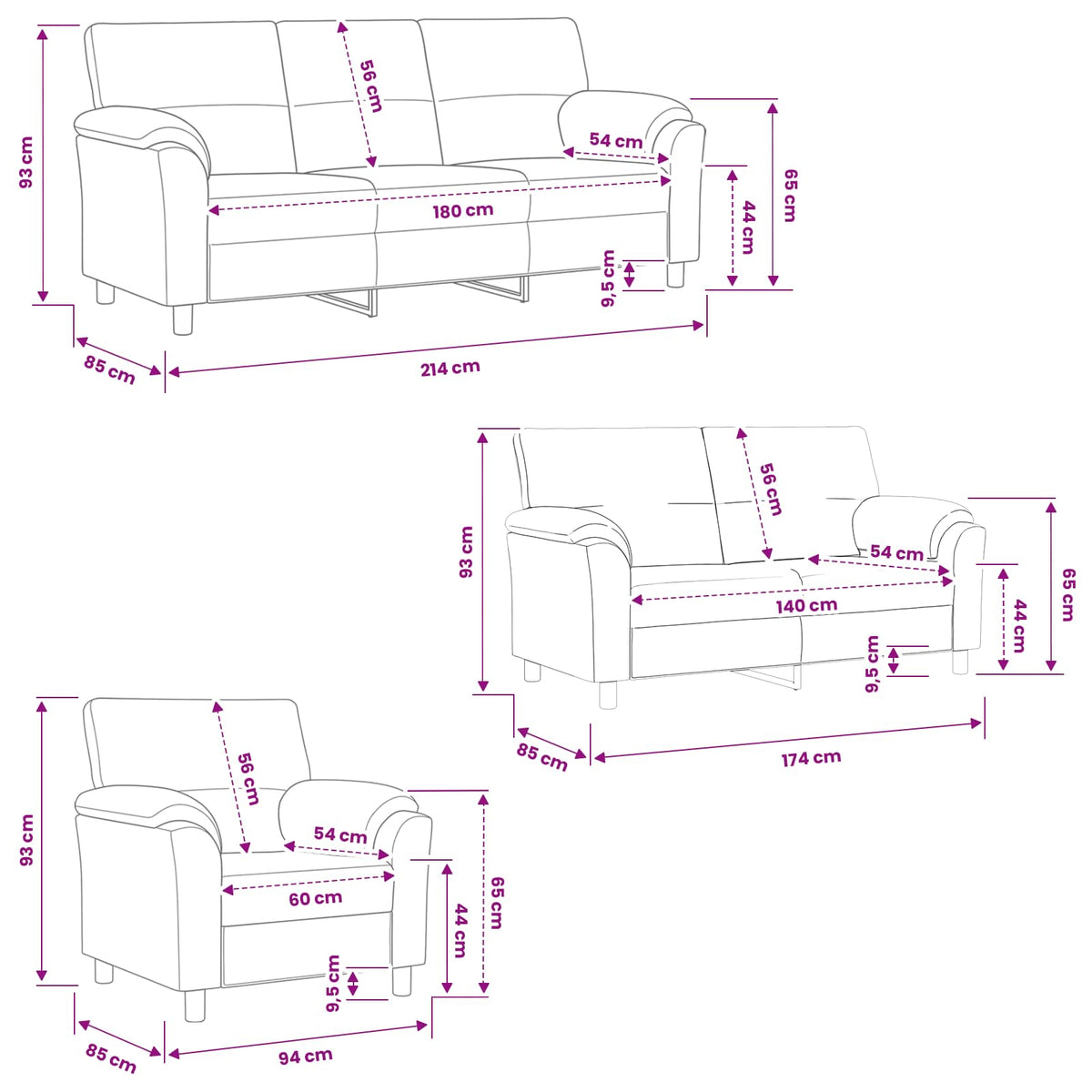 Bankstel 3 pcs Donkergroen fluweel