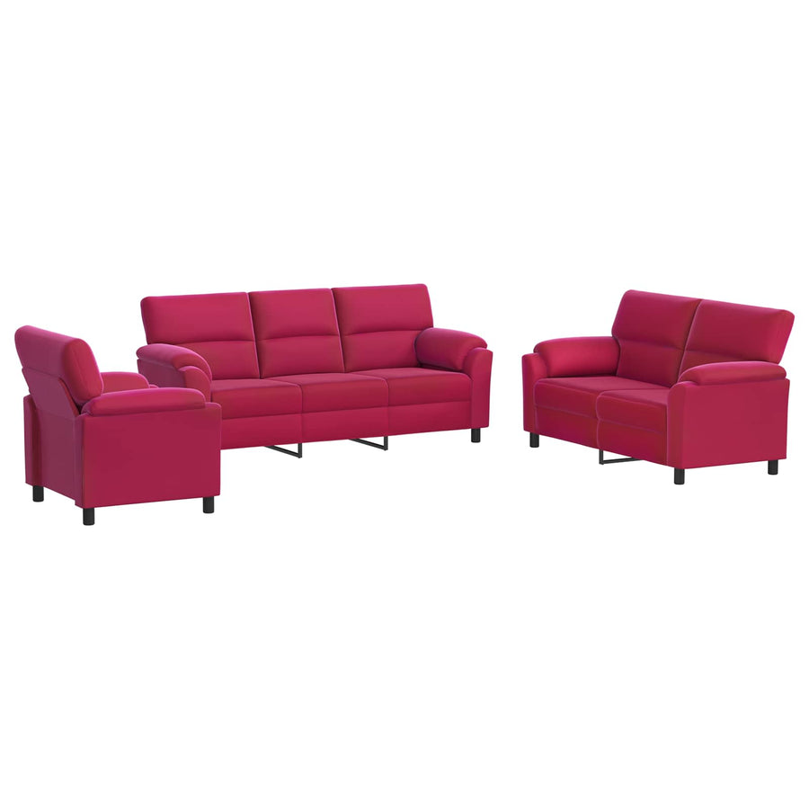 Bankstel 3 pcs Wijnrood fluweel