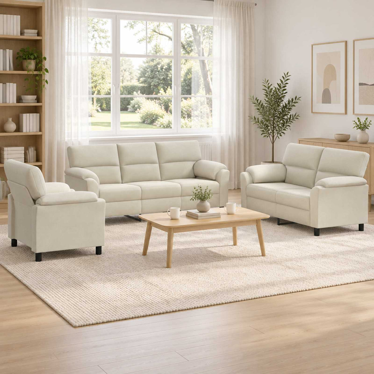 Bankstel 3 pcs Crèmekleurig fluweel