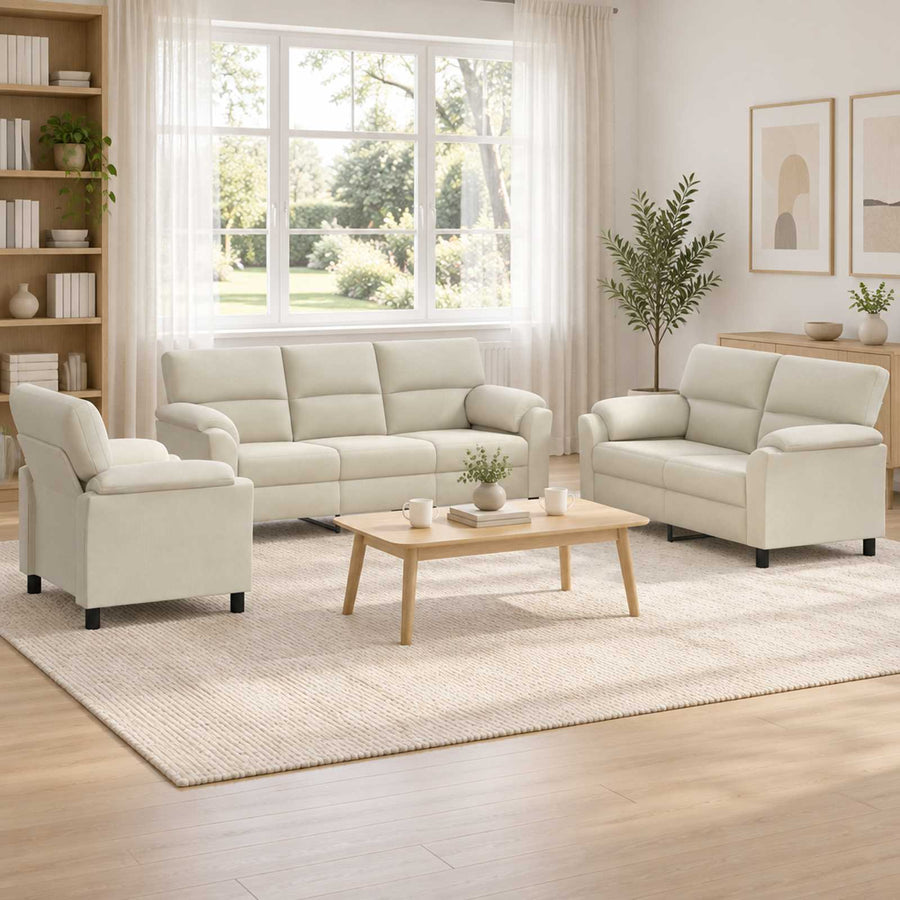 Bankstel 3 pcs Crèmekleurig fluweel