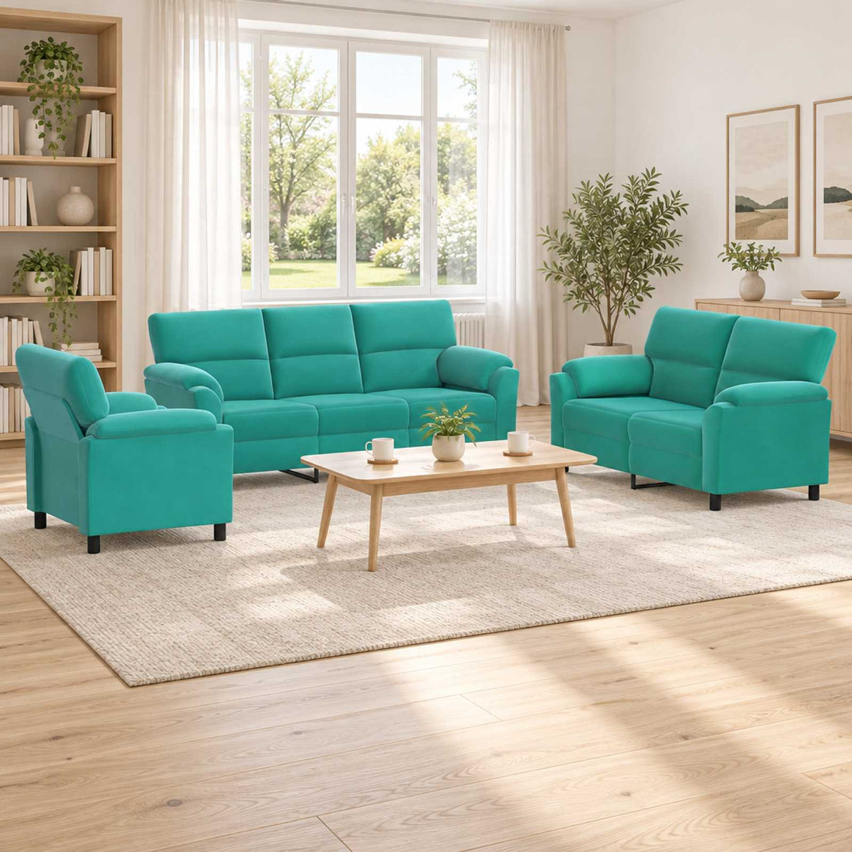 Bankstel 3 pcs Turquoise fluweel