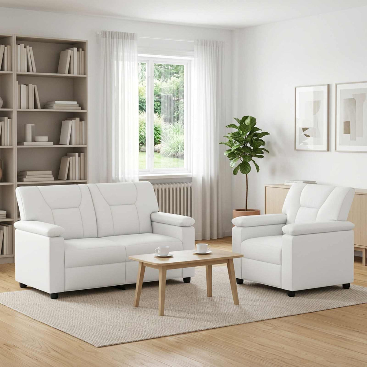 Bankstel 2 pcs Wit Kunstleer