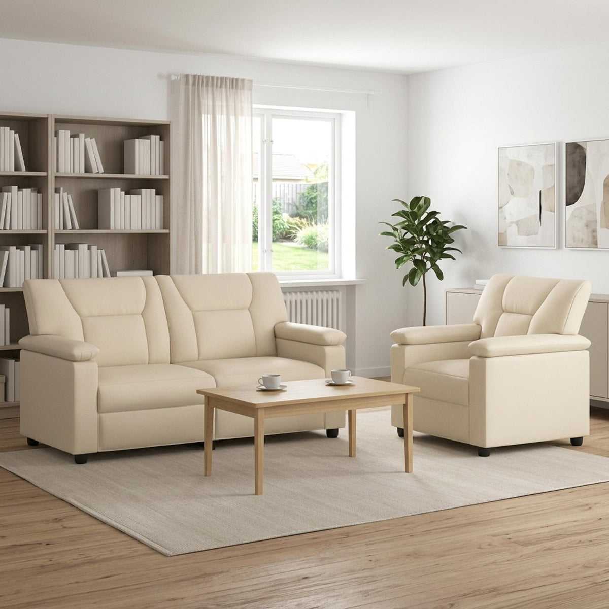 Bankstel 2 pcs Crèmekleurig Kunstleer
