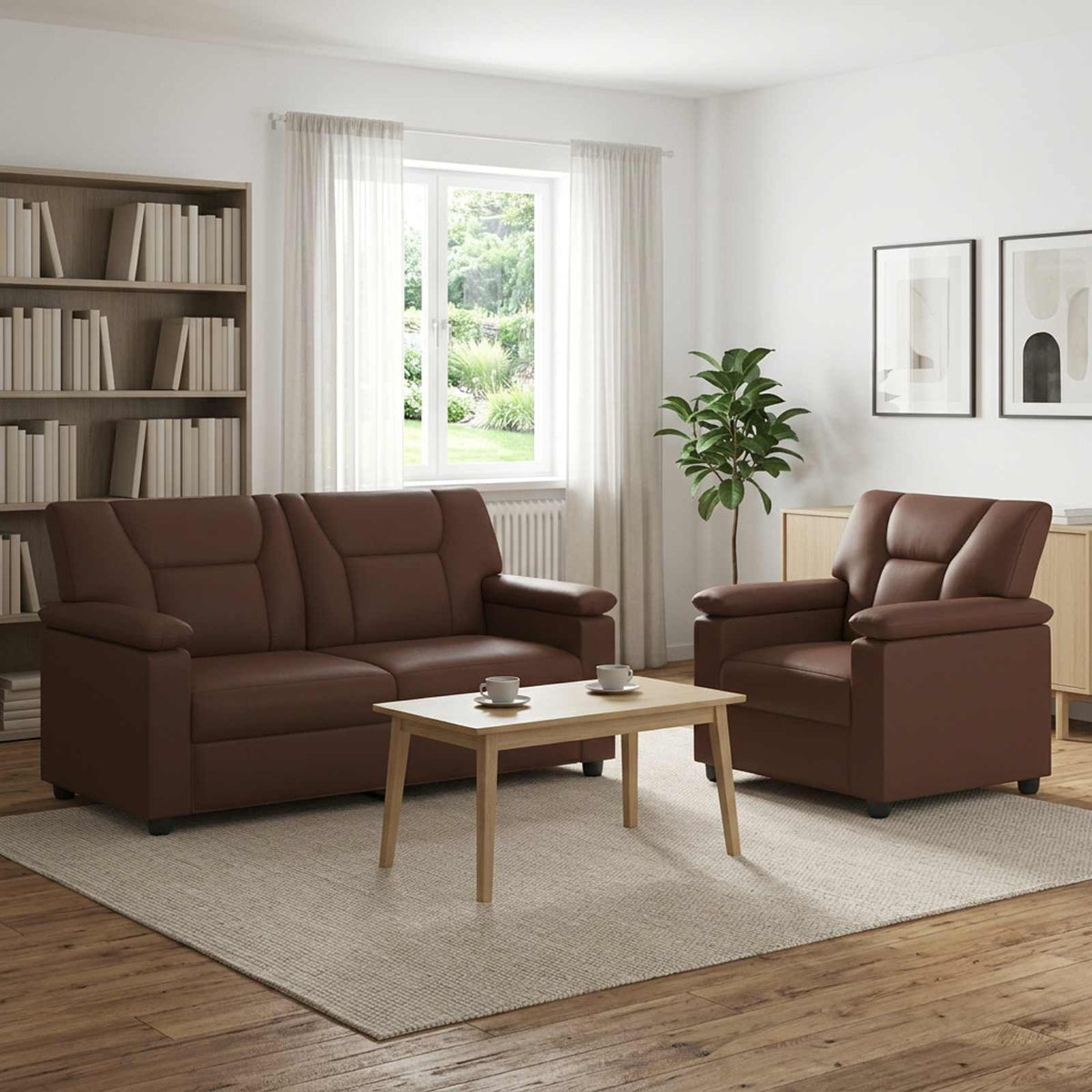 Bankstel 2 pcs Bruin Kunstleer