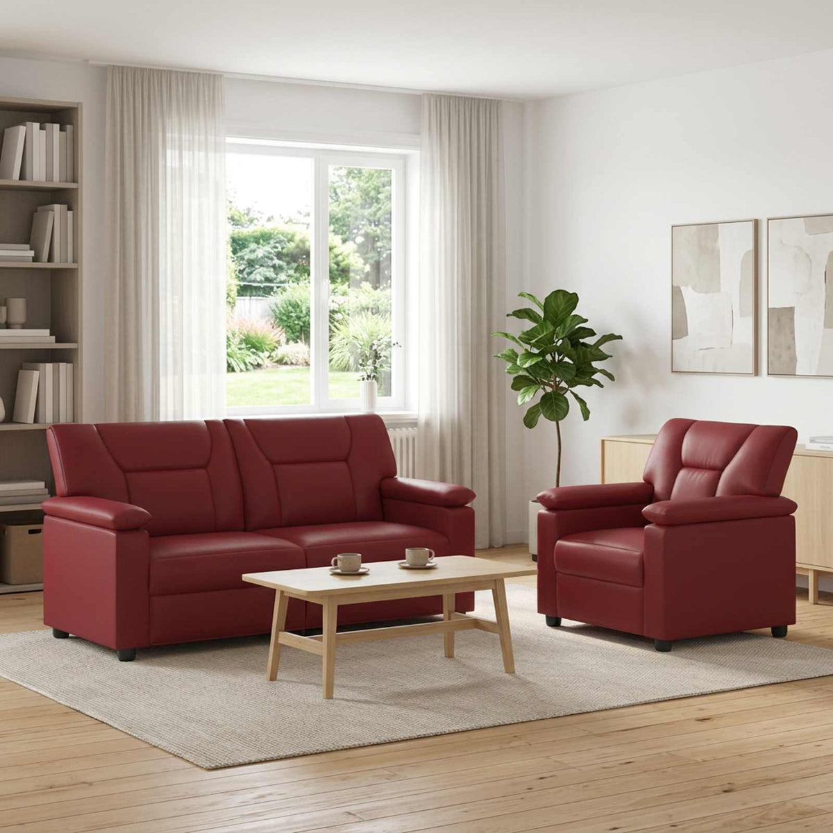 Bankstel 2 pcs Wijnrood Kunstleer