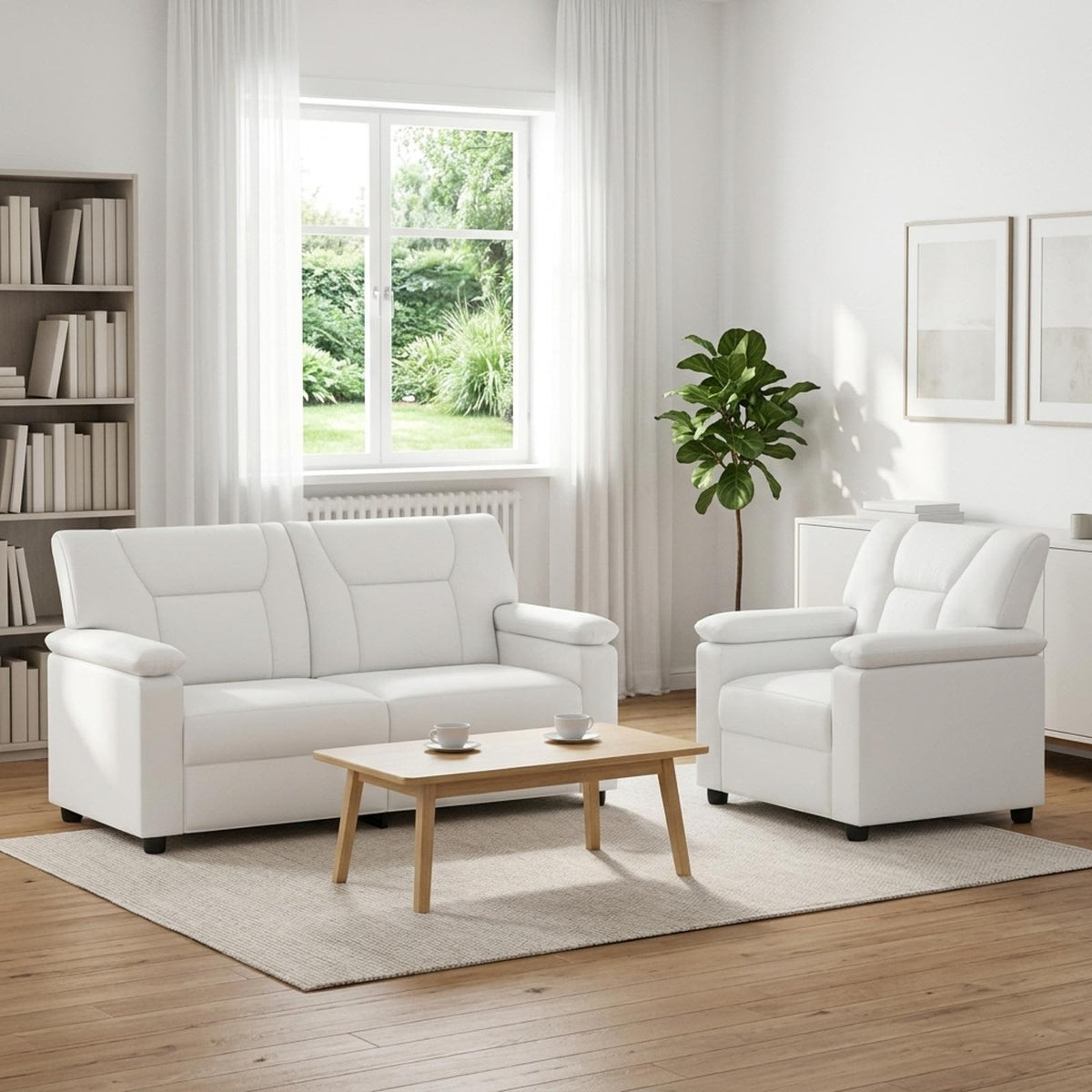 Bankstel 2 pcs Wit Kunstleer