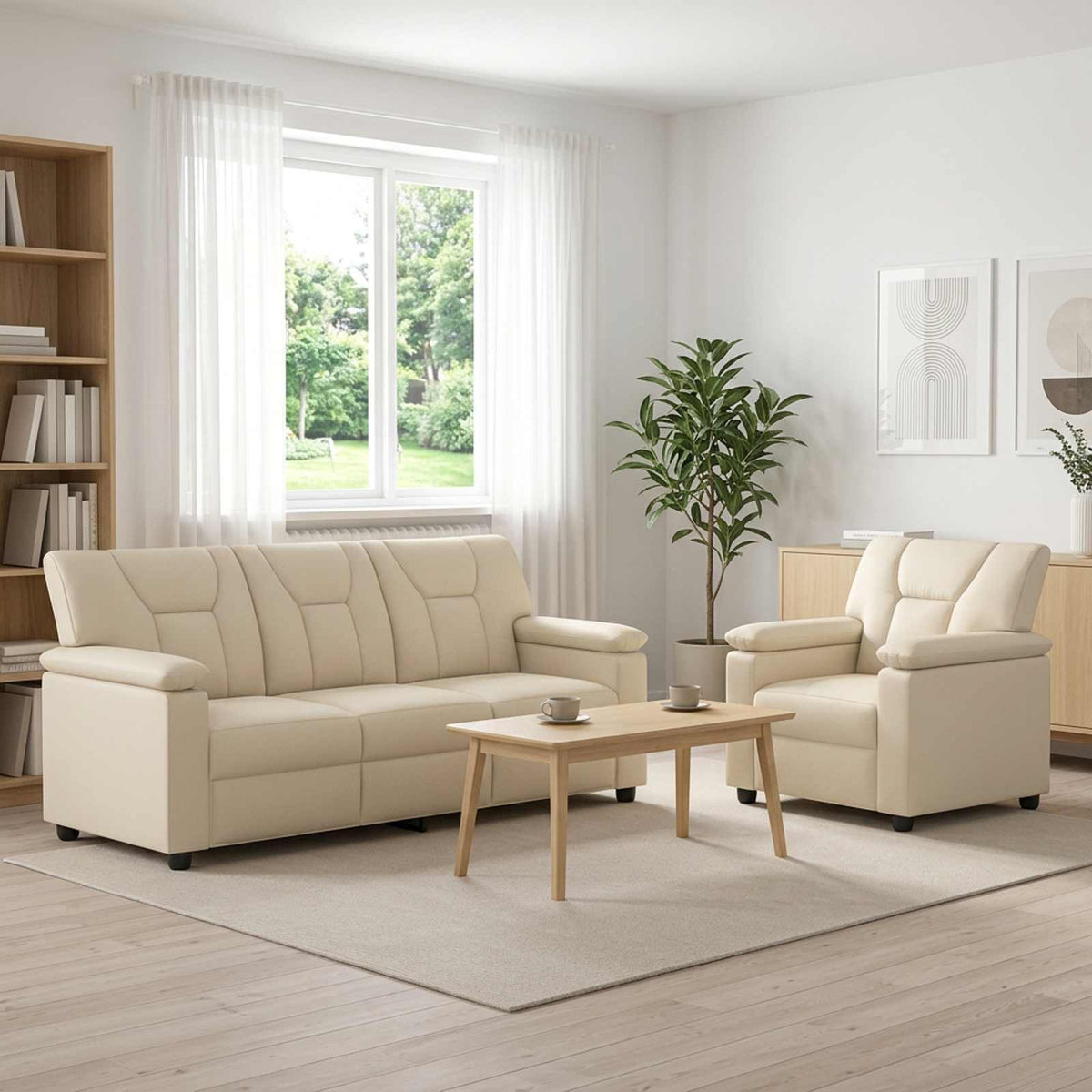 Bankstel 2 pcs Crèmekleurig Kunstleer