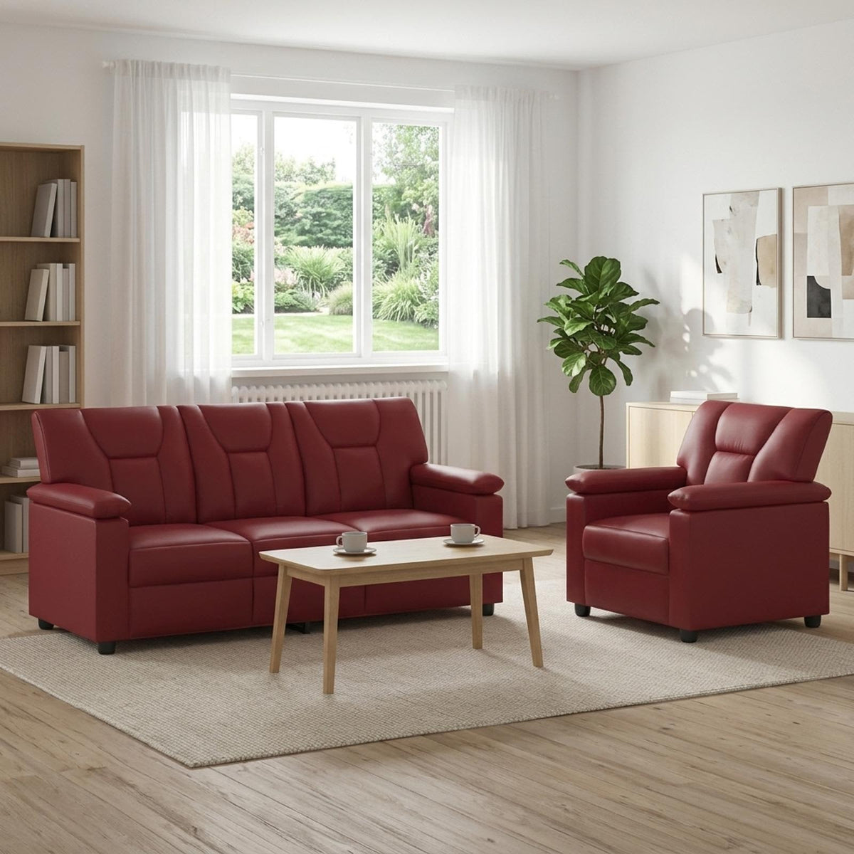 Bankstel 2 pcs Wijnrood Kunstleer