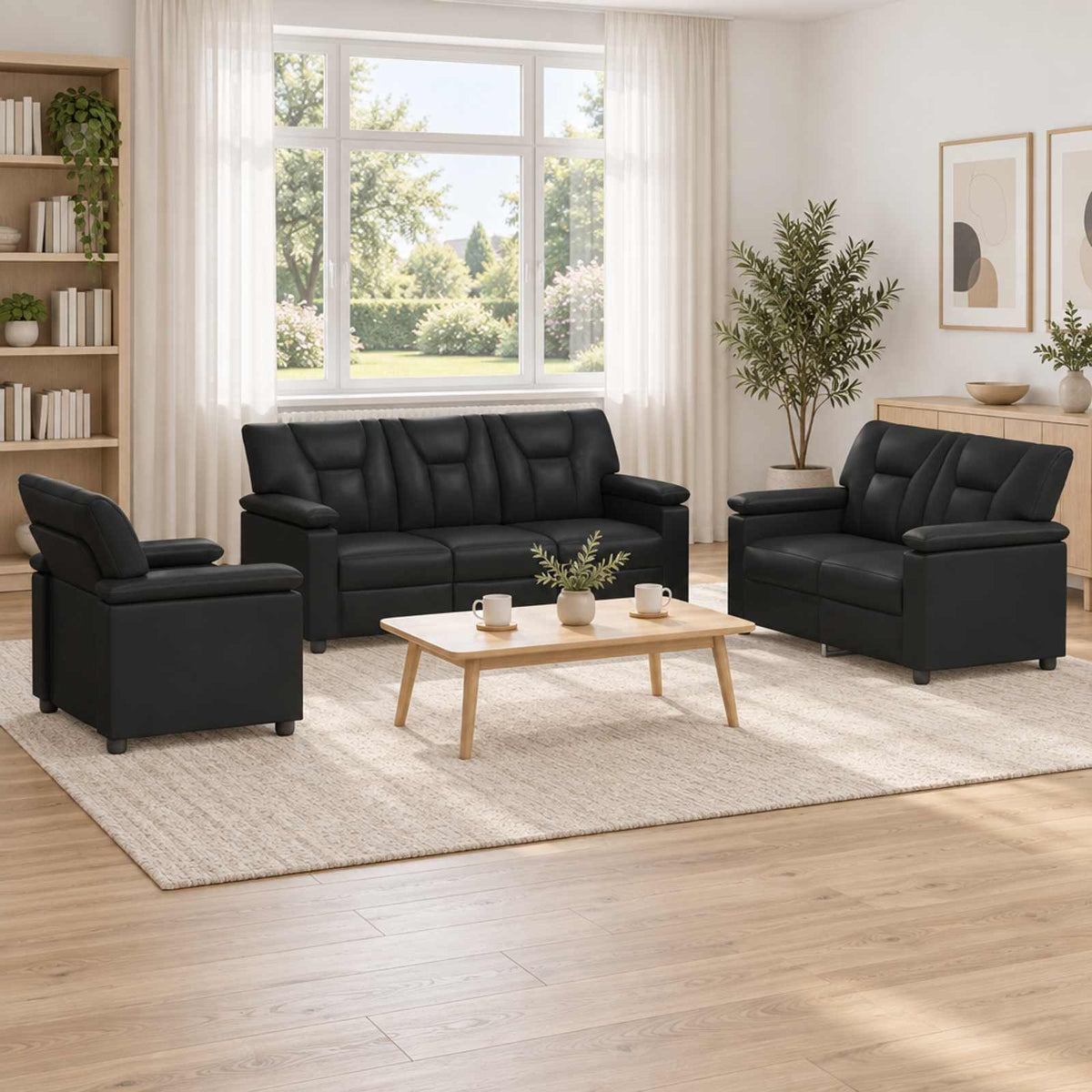 Bankstel 3 pcs Zwart Kunstleer