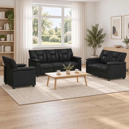 Bankstel 3 pcs Zwart Kunstleer