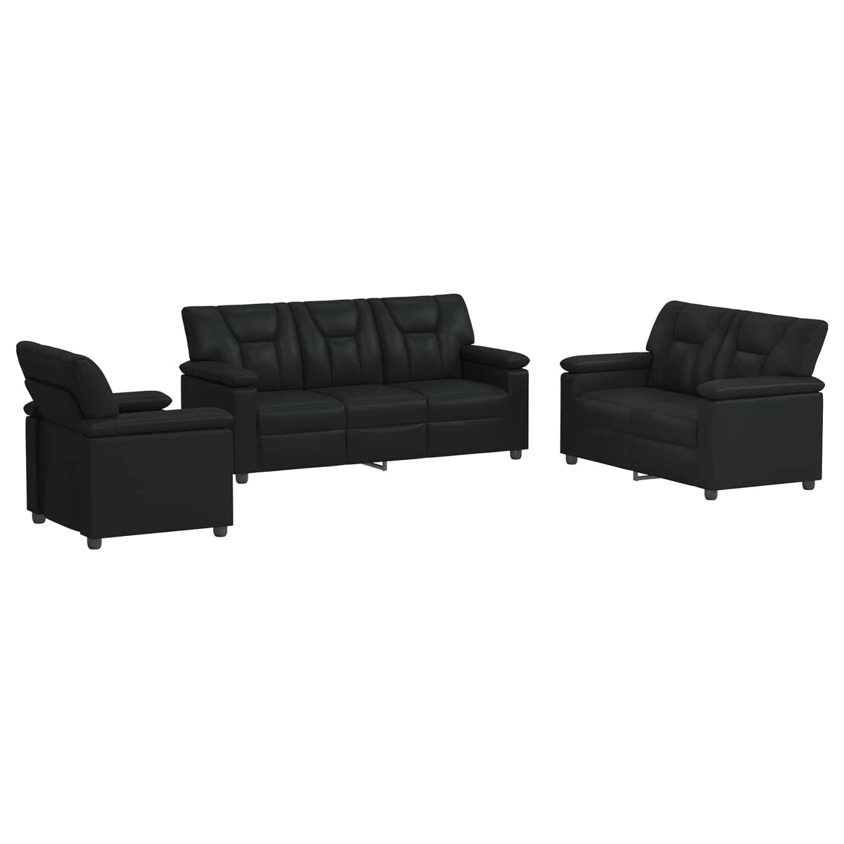 Bankstel 3 pcs Zwart Kunstleer