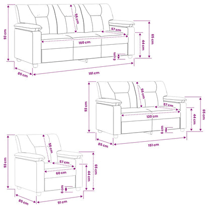 Bankstel 3 pcs Grijs Kunstleer