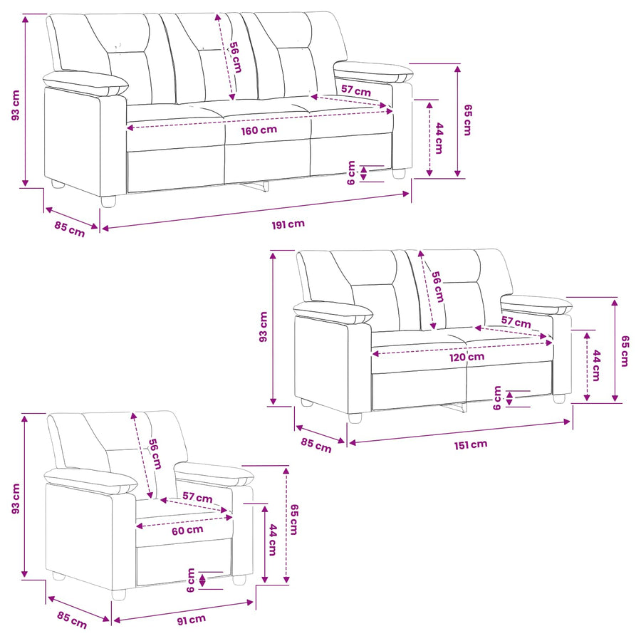 Bankstel 3 pcs Grijs Kunstleer