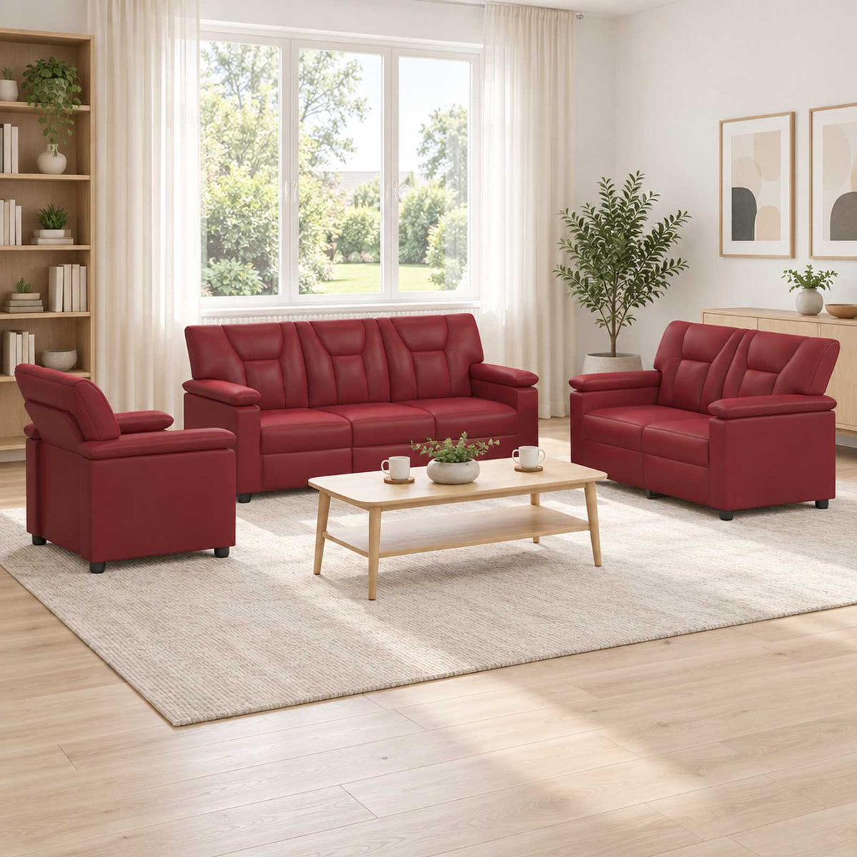 Bankstel 3 pcs Wijnrood Kunstleer