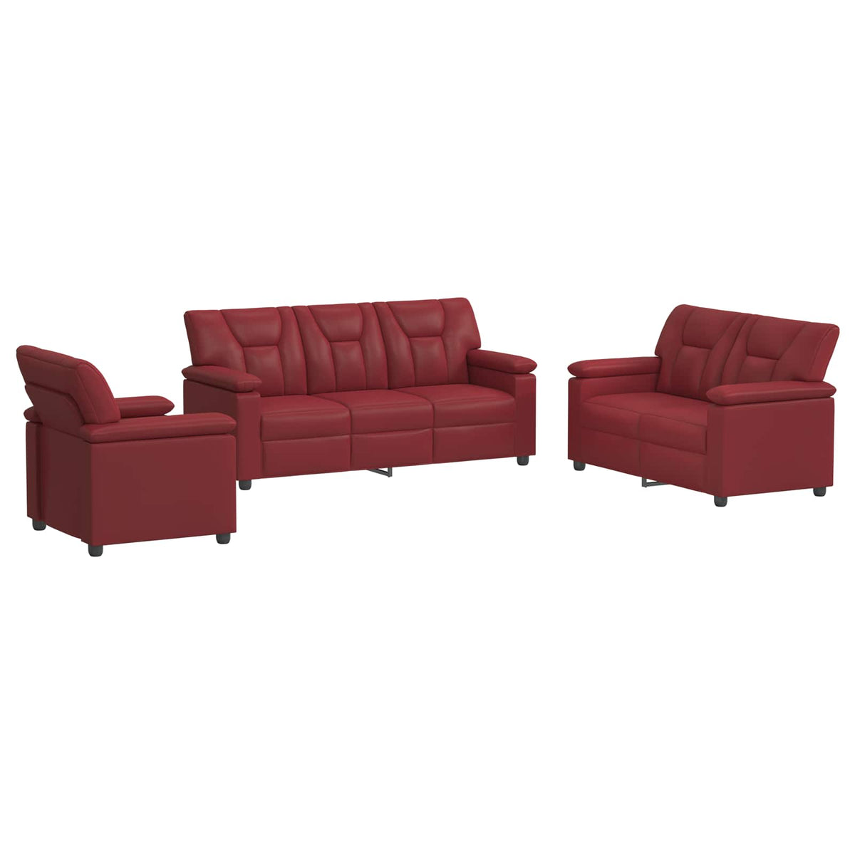 Bankstel 3 pcs Wijnrood Kunstleer