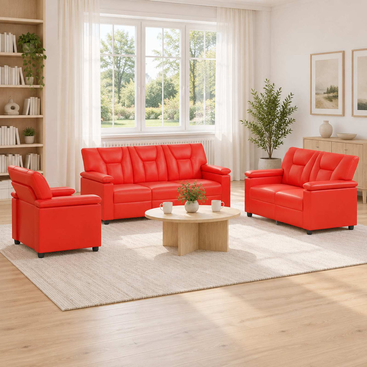 Bankstel 3 pcs Rood Kunstleer