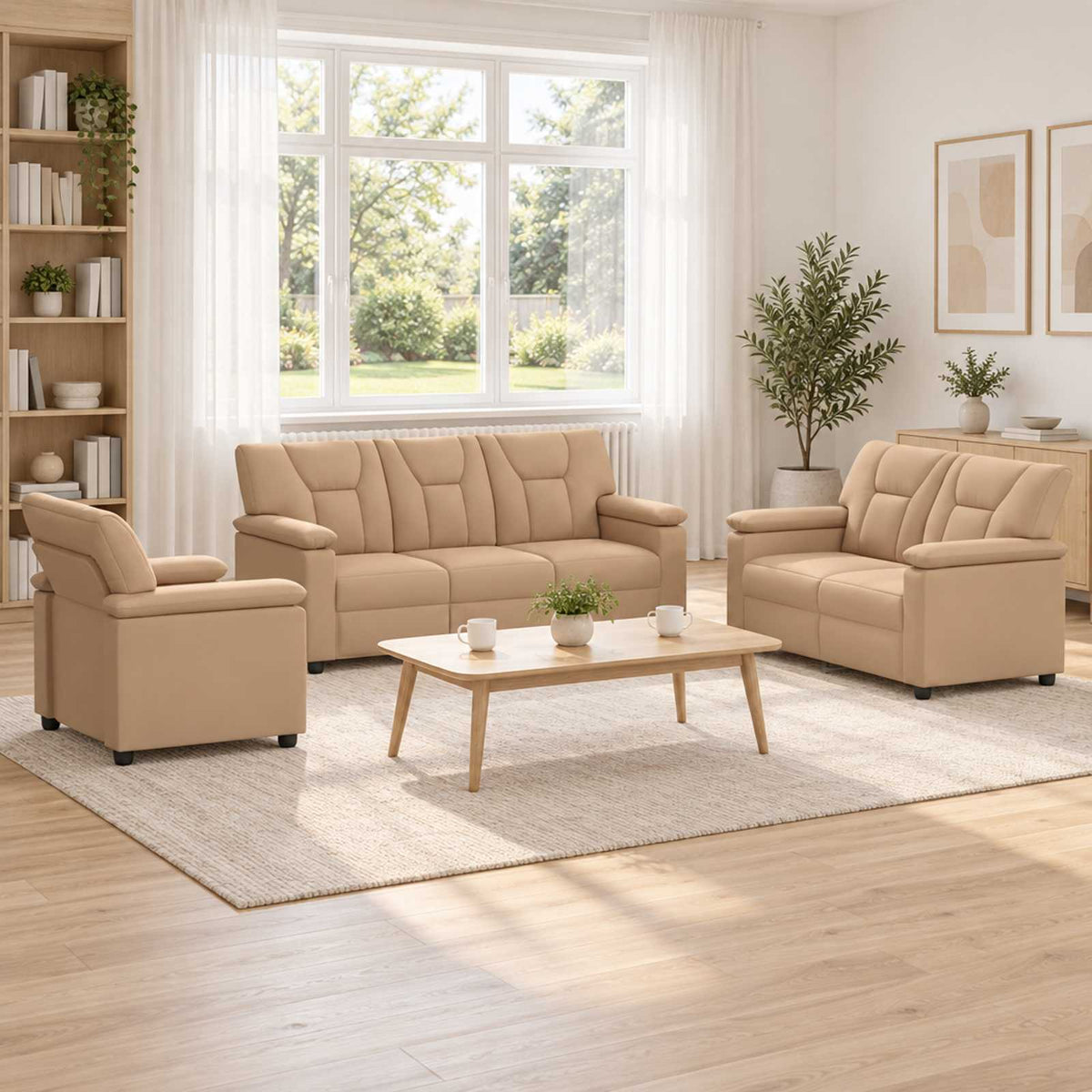 Bankstel 3 pcs Cappuccino Kunstleer