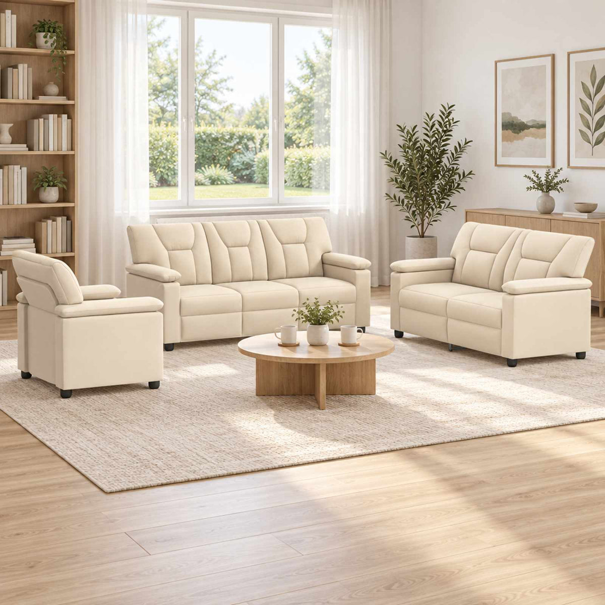 Bankstel 3 pcs Crèmekleurig Kunstleer