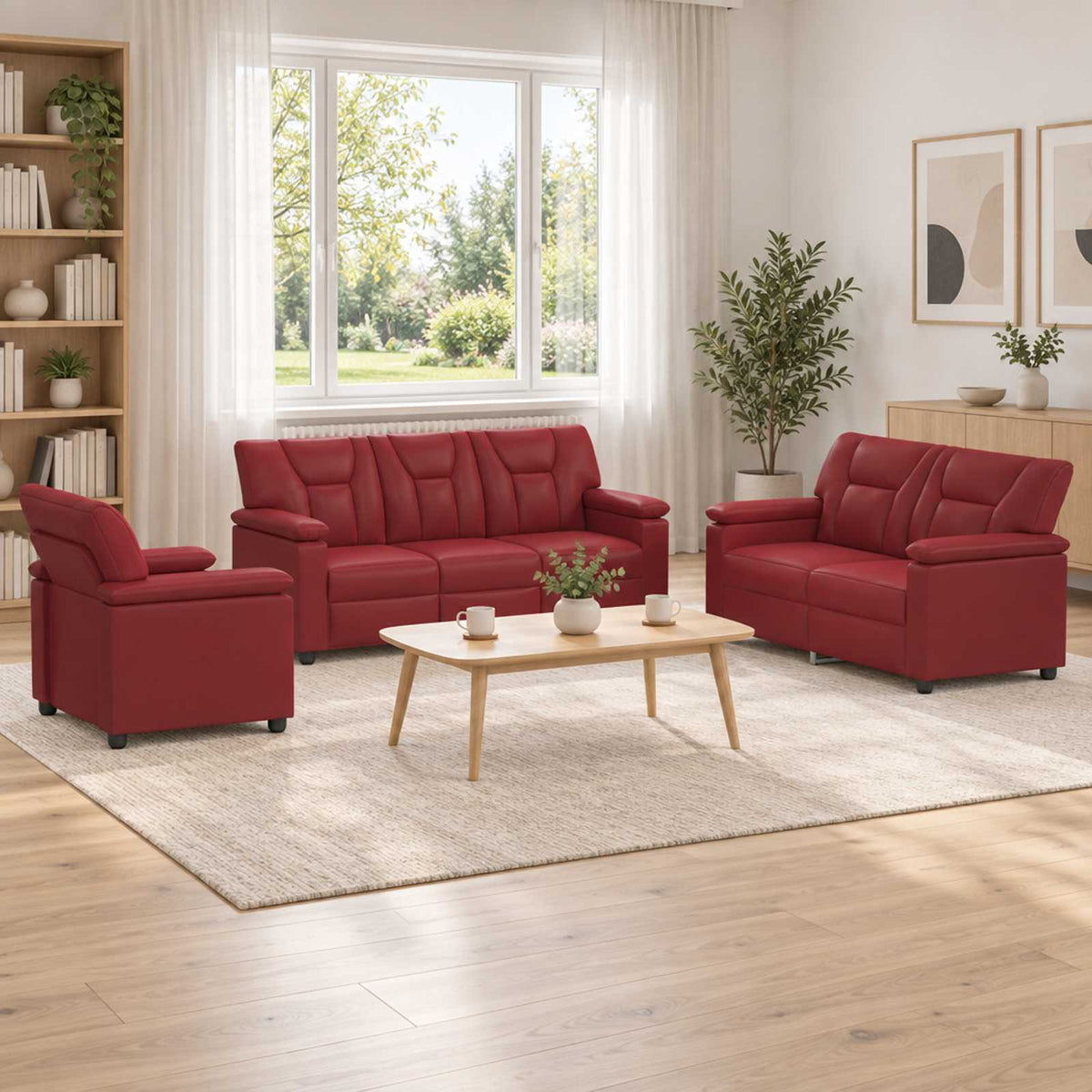 Bankstel 3 pcs Wijnrood Kunstleer