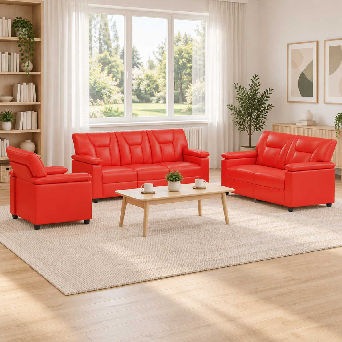 Bankstel 3 pcs Rood Kunstleer