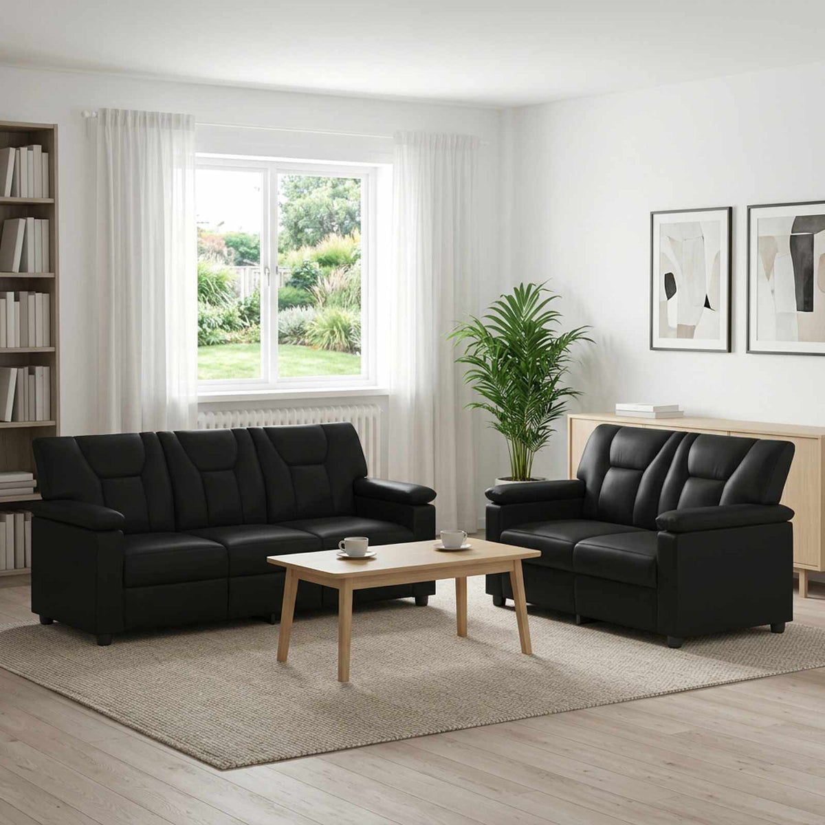 Bankstel 2 pcs Zwart Kunstleer