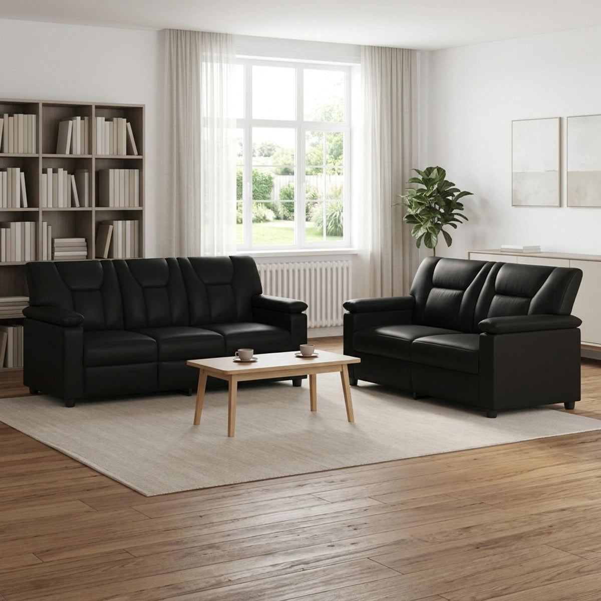 Bankstel 2 pcs Zwart Kunstleer