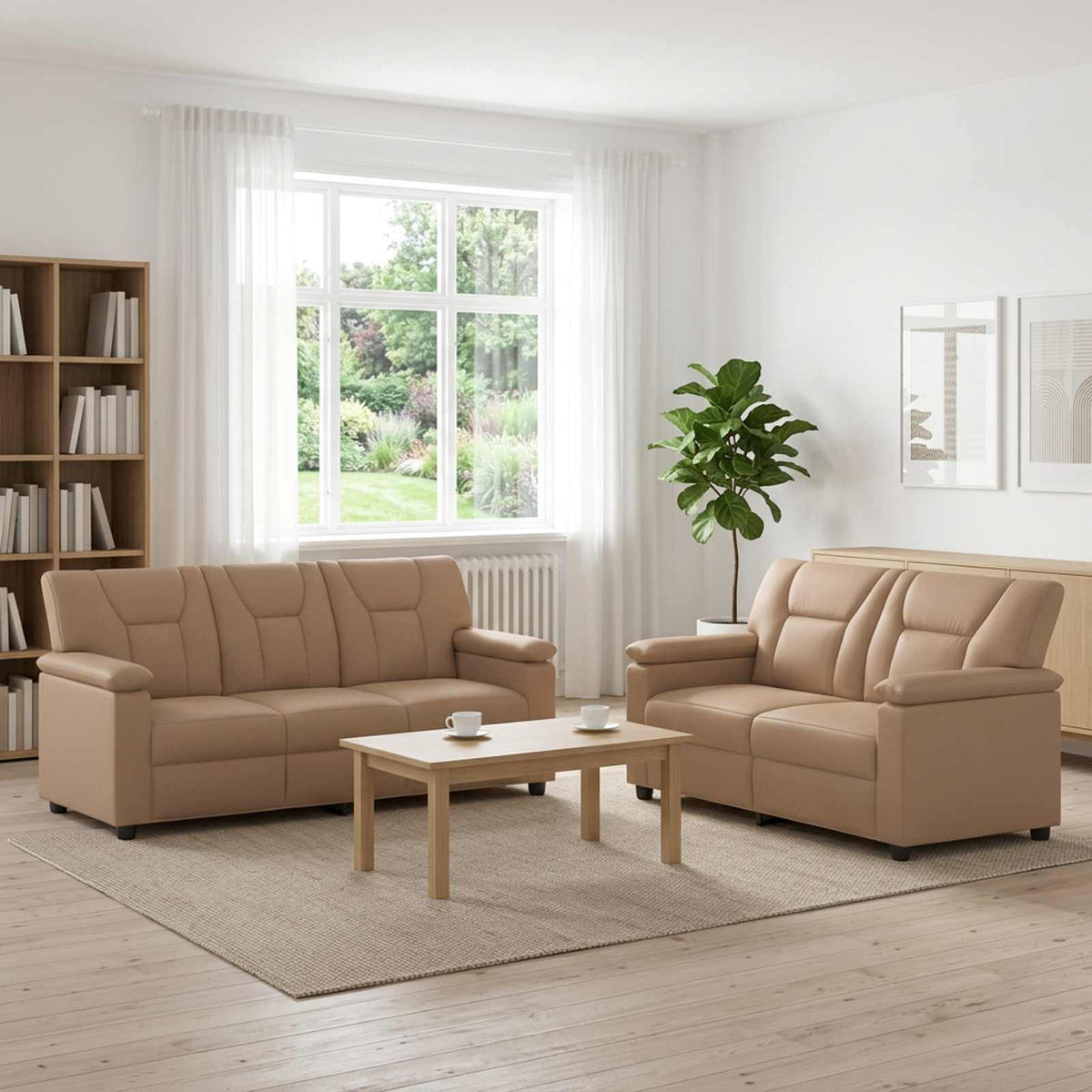 Bankstel 2 pcs Cappuccino Kunstleer