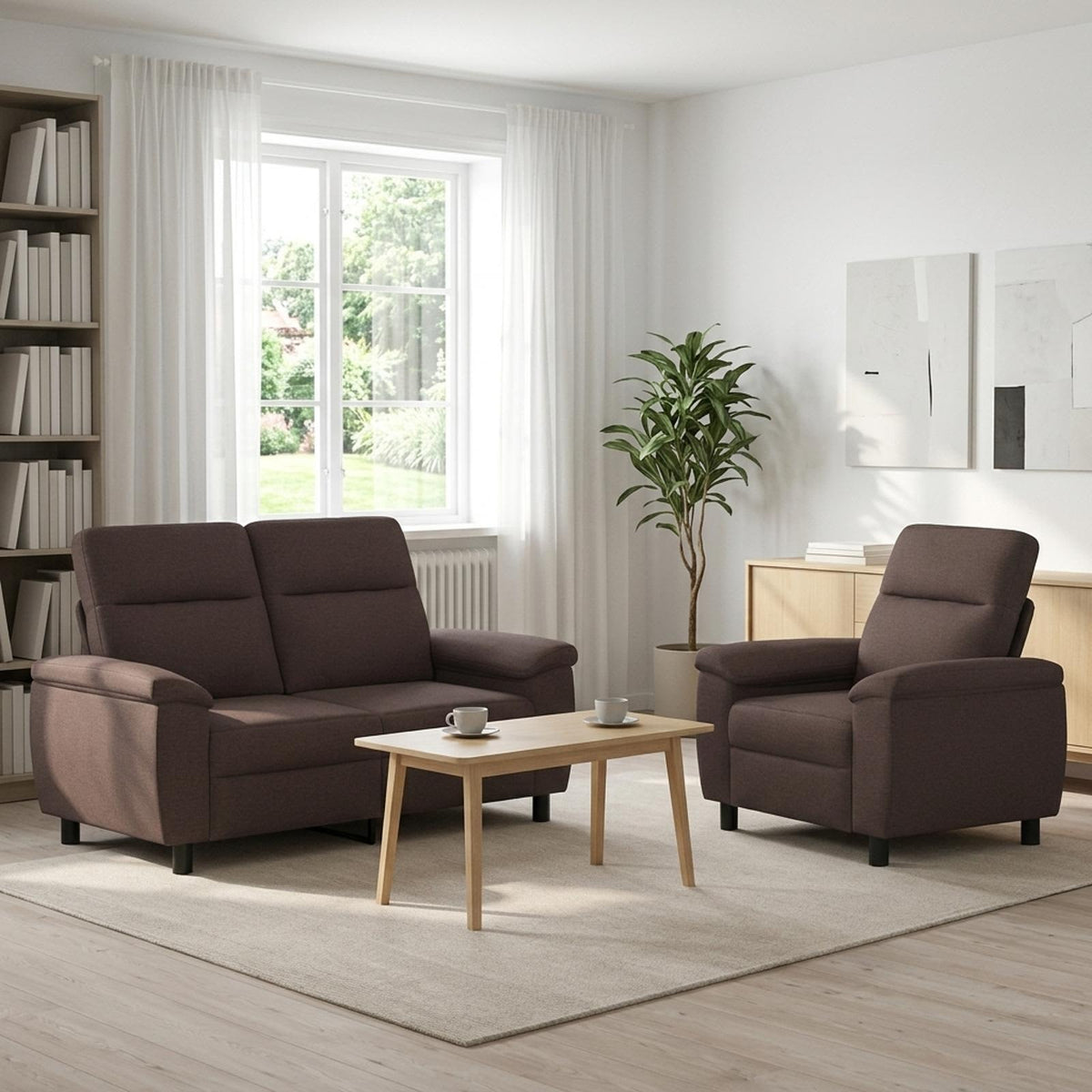 Bankstel 2 pcs Donkerbruin Stof