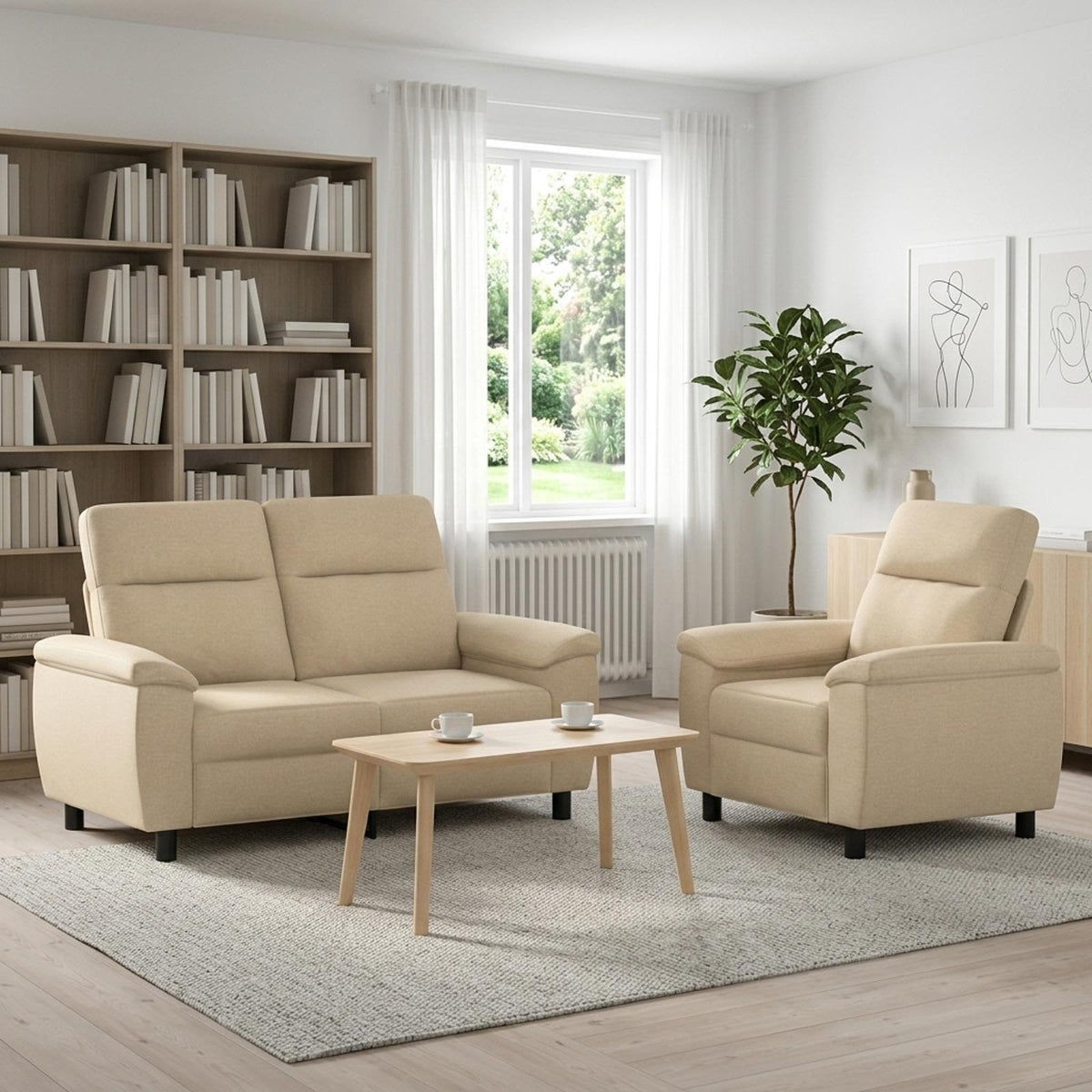 Bankstel 2 pcs Crèmekleurig Stof