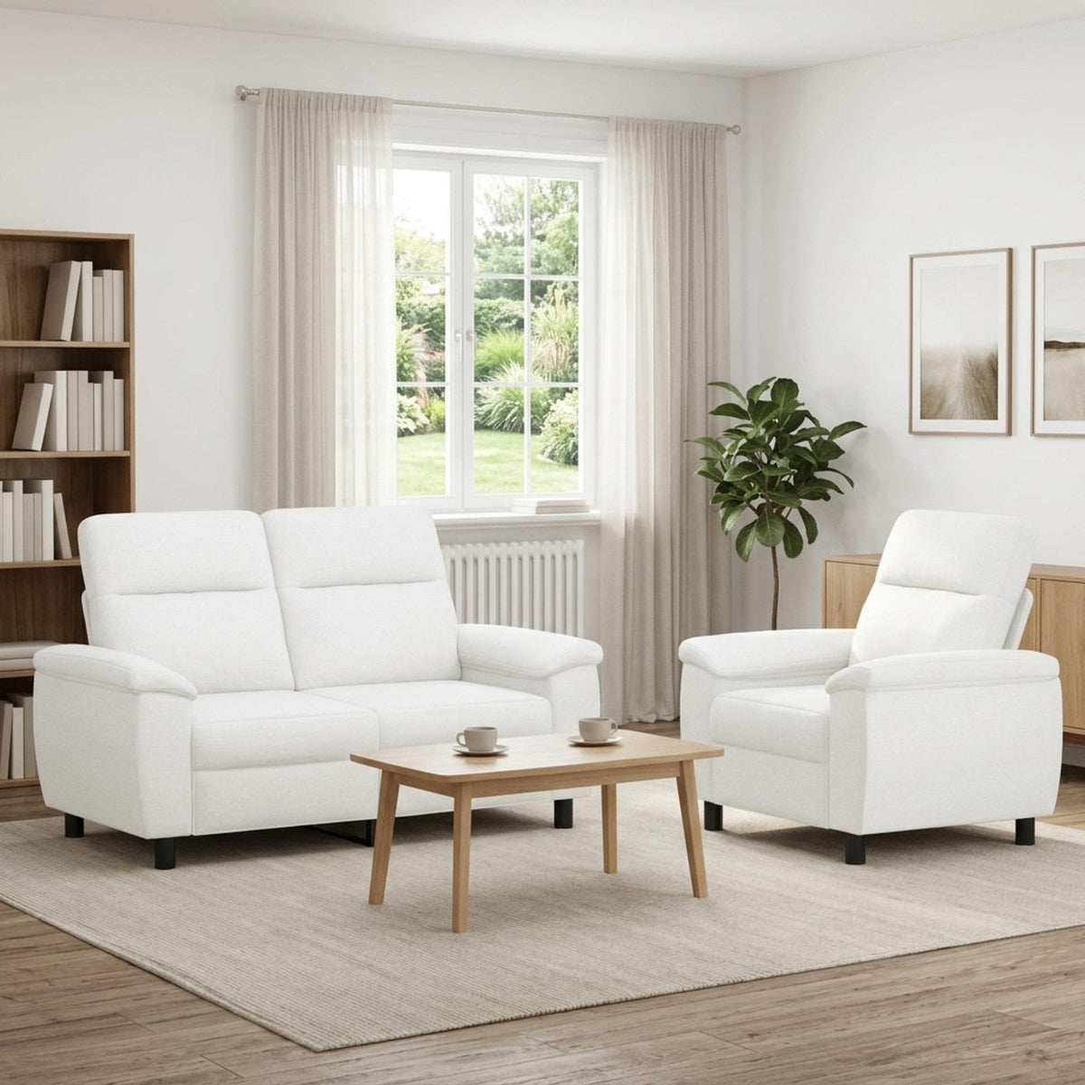 Bankstel 2 pcs Wit Stof
