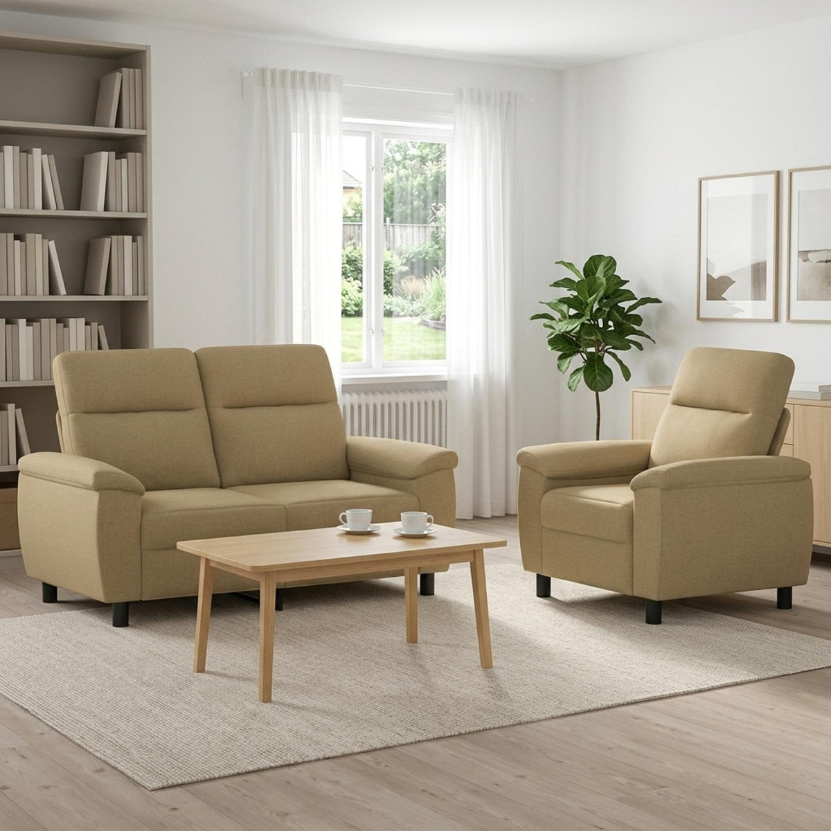 Bankstel 2 pcs Licht Bruin Stof